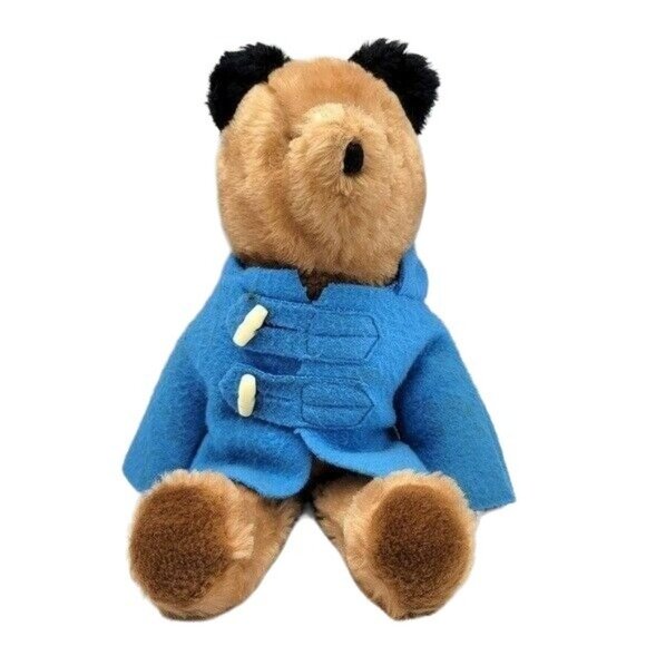 Eden Paddington Bear Plush Brown 16" Wool Coat 2-Button Blue Black Ears VTG 1981 - Picture 1 of 12
